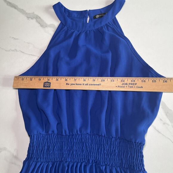PRETTY GARDEN Royal Blue Maxi Dress Casual Halter Neck Pleated Size Small NWOT - Picture 4 of 12
